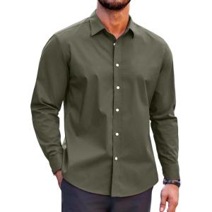 imageCOOFANDY Mens Casual Button Down Shirts Long Sleeve Untucked Shirts for Men Stretch Dress ShirtOlive Green