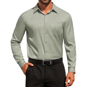 imageCOOFANDY Mens Dress Shirt Solid Long Sleeve Wrinkle Free Formal Shirt Business Button Down Shirts with PocketLight Green