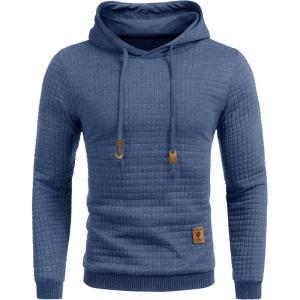 imageCOOFANDY Mens Hooded Sweatshirt Casual Long Sleeve Drawstring Waffle Knit Pullover HoodiesBlue Gery