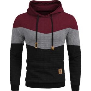 imageCOOFANDY Mens Hooded Sweatshirt Casual Long Sleeve Drawstring Waffle Knit Pullover HoodiesRedBlack P13