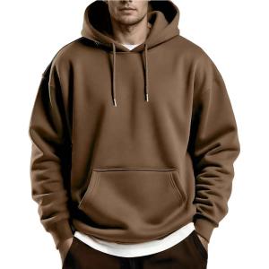 imageCOOFANDY Mens Hoodies Pullover Fleece Lined Hoodie Casual Long Sleeve Drawstring Hooded Sweatshirts with Kanga PocketLight Brown