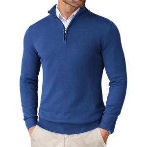 imageCOOFANDY Mens Quarter Zip Up Sweaters Slim Fit Lightweight Mock Neck Pullover Casual Polo SweatersAdark Blue