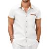 imageCOOFANDY Mens Cotton Casual Short Sleeve Button Down Shirt Plaid Collar Denim Work ShirtsB White  No Pocket