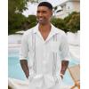 imageCOOFANDY Cuban Shirts for Men Long Sleeve Guayabera Shirts Button Up Linen Shirt Mexican Wedding Shirts White