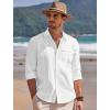 imageCOOFANDY Men Linen Cuban Guayabera Shirts  Long Sleeve Dress amp Beach Wedding Shirts