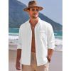 imageCOOFANDY Men Linen Cuban Guayabera Shirts  Long Sleeve Dress amp Beach Wedding Shirts