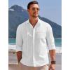 imageCOOFANDY Men Linen Cuban Guayabera Shirts  Long Sleeve Dress amp Beach Wedding Shirts