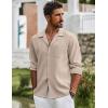 imageCOOFANDY Mens Casual Dress Long Sleeve Shirt Fashion Solid Beach Wedding Shirts Khaki 3XLarge
