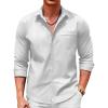 imageCOOFANDY Men Linen Cuban Guayabera Shirts  Long Sleeve Dress amp Beach Wedding Shirts