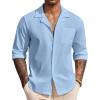 imageCOOFANDY Mens Casual Button Down Shirt Summer Beach Shirts Long Sleeve Cuban Collared Tropical Textured Shirts