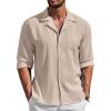 imageCOOFANDY Mens Casual Dress Long Sleeve Shirt Fashion Solid Beach Wedding Shirts Khaki 3XLarge