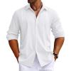 imageCOOFANDY Mens Cuban Guayabera Shirt Long Sleeve Casual Button Down Shirts Beach Linen Shirt White