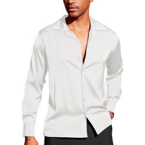 imageCOOFANDY Men Luxury Silk Dress Shirt  Long Sleeve Satin Shiny Button Down Prom Wedding Party Shirt