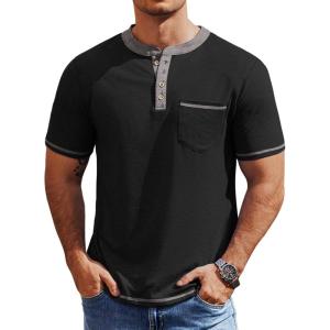 imageCOOFANDY Mens Henley Shirts Short Sleeve Casual Button TShirts Basic Tee Shirts Summer Vintage T Shirts with Pocket01 Black