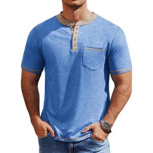 imageCOOFANDY Mens Henley Shirts Short Sleeve Casual Button TShirts Basic Tee Shirts Summer Vintage T Shirts with Pocket01 Blue