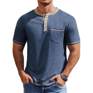 imageCOOFANDY Mens Henley Shirts Short Sleeve Casual Button TShirts Basic Tee Shirts Summer Vintage T Shirts with Pocket01 Navy Blue