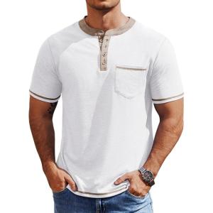 imageCOOFANDY Mens Henley Shirts Short Sleeve Casual Button TShirts Basic Tee Shirts Summer Vintage T Shirts with Pocket01 White