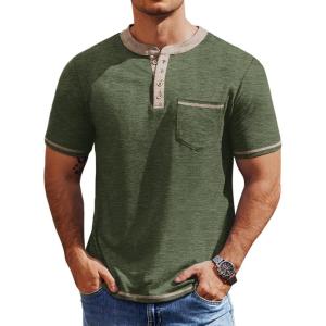 imageCOOFANDY Mens Henley Shirts Short Sleeve Casual Button TShirts Basic Tee Shirts Summer Vintage T Shirts with Pocket02 Army Green