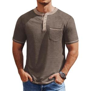 imageCOOFANDY Mens Henley Shirts Short Sleeve Casual Button TShirts Basic Tee Shirts Summer Vintage T Shirts with Pocket02 Brown