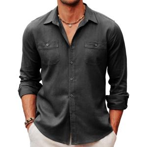 imageCOOFANDY Mens Oxford Shirt Double Pockets Long Sleeve Wedding Shirt Regular Fit