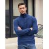 imageCOOFANDY Men Quarter Button Sweater Pullover Cable Knit Henley Mock Neck SweaterDeep Blue