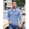 imageCOOFANDY Men Quarter Button Sweater Pullover Cable Knit Henley Mock Neck SweaterLight Blue