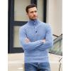 imageCOOFANDY Men Quarter Button Sweater Pullover Cable Knit Henley Mock Neck SweaterLight Blue