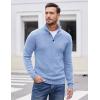 imageCOOFANDY Men Quarter Button Sweater Pullover Cable Knit Henley Mock Neck SweaterLight Blue