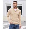 imageCOOFANDY Men Quarter Button Sweater Pullover Cable Knit Henley Mock Neck SweaterLight Khaki