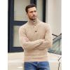 imageCOOFANDY Men Quarter Button Sweater Pullover Cable Knit Henley Mock Neck SweaterLight Khaki