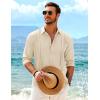 imageCOOFANDY Mens Beach Wedding Shirt Casual Long Sleeve Linen Shirts Lightweight Summer Button Up Shirts Beige