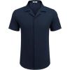 imageCOOFANDY Mens Casual Short Sleeve Button Down Shirts Summer Untucked Wrinkle Free ShirtsDark Blue