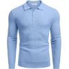 imageCOOFANDY Mens Knit Polo Shirts Long Sleeve Sweater Polo Lightweight Fashion Casual Collared ShirtsLight Blue