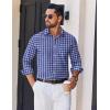 imageCOOFANDY Mens Long Sleeve Plaid Button Down Cotton Wrinkle Free Dress ShirtNavy Blue White Plaid