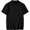 imageCOOFANDY Mens Mock Turtleneck Sweater Short Sleeve Casual Basic Tops Ribbed Knit Pullover Solid TeePat4 Black Striped