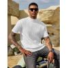 imageCOOFANDY Mens Mock Turtleneck Sweater Short Sleeve Casual Basic Tops Ribbed Knit Pullover Solid TeePat5 White Striped