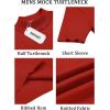 imageCOOFANDY Mens Mock Turtleneck Sweater Short Sleeve Casual Basic Tops Ribbed Knit Pullover Solid TeeRed