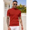 imageCOOFANDY Mens Mock Turtleneck Sweater Short Sleeve Casual Basic Tops Ribbed Knit Pullover Solid TeeRed