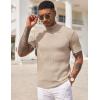 imageCOOFANDY Mens Mock Turtleneck Sweater Short Sleeve Casual Basic Tops Ribbed Knit Pullover Solid TeeStriped Beige