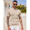 imageCOOFANDY Mens Mock Turtleneck Sweater Short Sleeve Casual Basic Tops Ribbed Knit Pullover Solid TeeStriped Beige