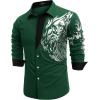 imageCOOFANDY Mens Print Button Down Dress Shirt Fashion Long Sleeve Casual ShirtsGreen Tiger