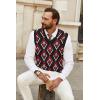 imageCOOFANDY Mens Sweater Vest V Neck Sleeveless Sweater Slim Fit Casual Knitted Vest SweatersArgyle Black Red