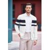 imageCOOFANDY Mens V Neck Cardigan Sweater Casual Lightweight Button Down Knitted Cardigan SweaterWhite Stripe