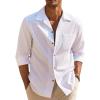 imageCOOFANDY Men Beach Shirts Casual Cotton Linen Long Sleeve Regular Fit Yoga Shirts White