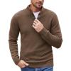 imageCOOFANDY Men Quarter Button Sweater Pullover Cable Knit Henley Mock Neck SweaterBrown