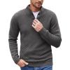 imageCOOFANDY Men Quarter Button Sweater Pullover Cable Knit Henley Mock Neck SweaterDark Grey