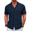 imageCOOFANDY Mens Casual Short Sleeve Button Down Shirts Summer Untucked Wrinkle Free ShirtsDark Blue