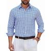 imageCOOFANDY Mens Long Sleeve Plaid Button Down Cotton Wrinkle Free Dress ShirtWhite Deep Blue Plaid