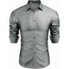 imageCOOFANDY Mens Luxury Dress Shirt Long Sleeve Prom Wedding Party Shiny Button Down Shirts Silver Grey