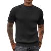 imageCOOFANDY Mens Mock Turtleneck Sweater Short Sleeve Casual Basic Tops Ribbed Knit Pullover Solid TeePat4 Black Striped